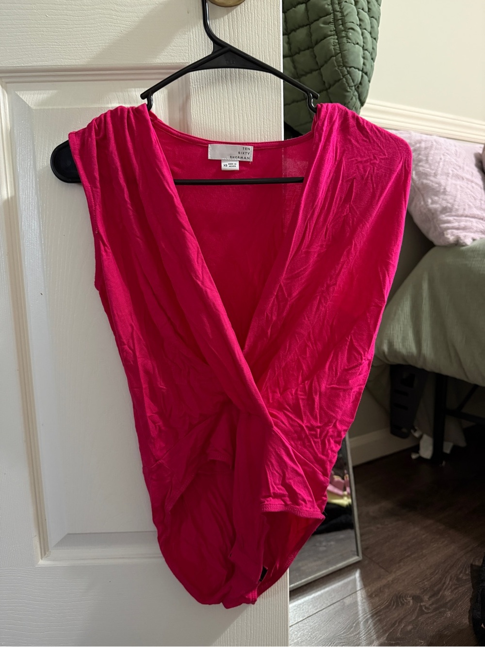 Ten Sixty Sherman Hot Pink Surplice Sleeveless Bodysuit